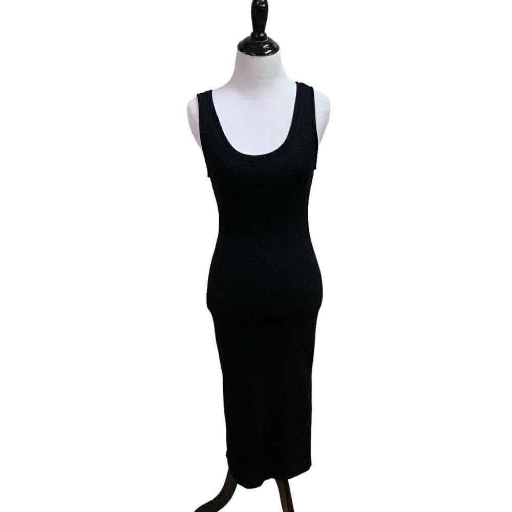 Ambiance Women's L Large Midi Sun Dress Black Lightweight Ribbed Beach Summer